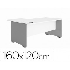 Mesa rocada serie work 160x120 cm izquierda acabado ab04 aluminio/blanco