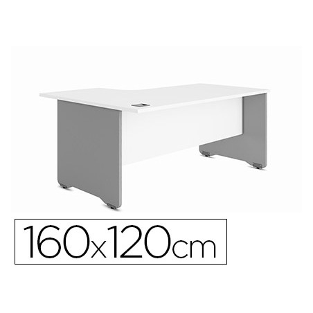 Mesa rocada serie work 160x120 cm izquierda acabado ab04 aluminio/blanco