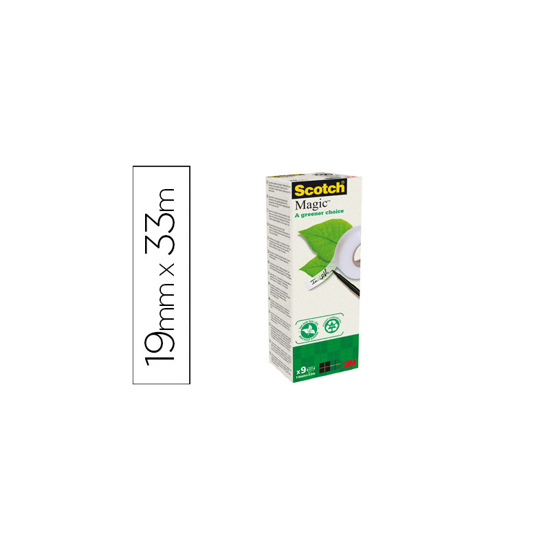 Cinta adhesiva scotch magic invisible eco 33 mt x 19 mm pack de 9 unidades