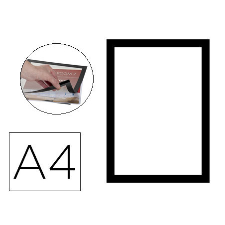 Marco porta anuncios q-connect magneto din a4 dorso adhesivo removible color negro pack de 2 unidades