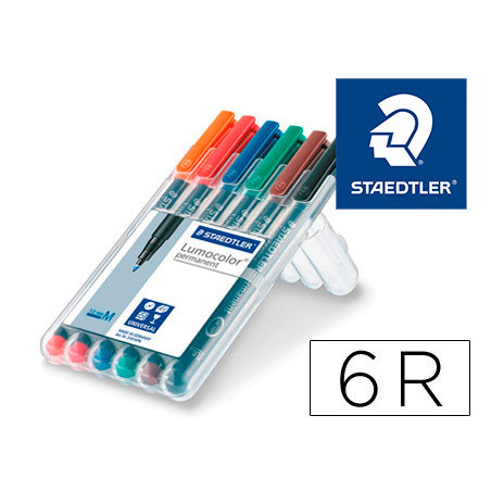 Rotulador staedtler lumocolor retroproyeccion punta de fibra permanente 317 wp estuche 6 colores punta media