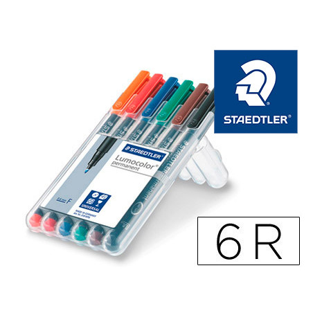 Rotulador staedtler lumocolor retroproyeccion punta de fibra permanente 318 wp estuche 6 colores punta fina