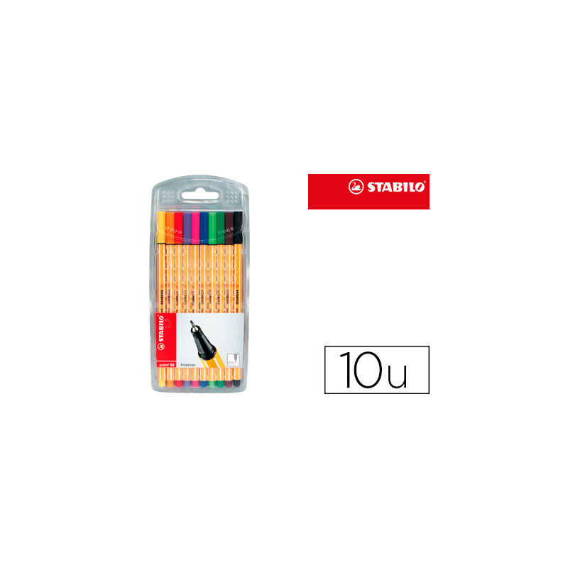 Rotulador stabilo punta de fibra point 88 estuche de 10 unidades colores surtidos