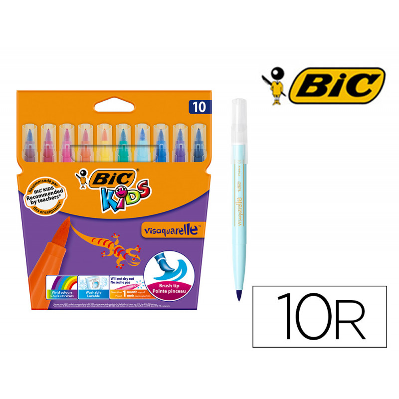 Rotulador bic kids visaquarelle estuche de 10 colores punta pincel tinta base de agua