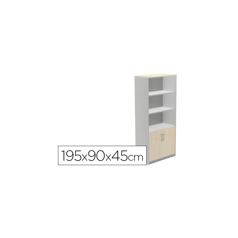 Armario rocada con cuatro estante y dos puertas inferiores serie store 195x90x45 cm acabado gris/haya