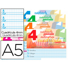 Libreta liderpapel pautaguia tapa cartoncillo 32 hojas din a5 70 g cuadriculado pautado 4 mm apaisado con margen
