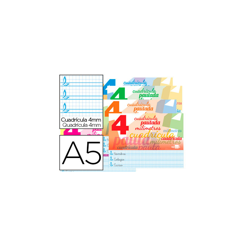 Libreta liderpapel pautaguia tapa cartoncillo 32 hojas din a5 70 gr cuadriculado pautado 4 mm apaisado con margen