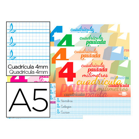Libreta liderpapel pautaguia tapa cartoncillo 32 hojas din a5 70 g cuadriculado pautado 4 mm apaisado con margen
