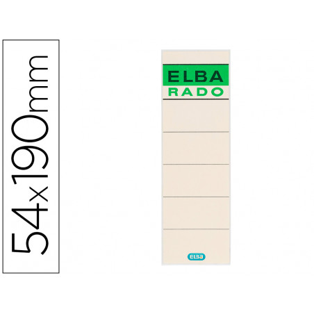 Etiquetas adhesivas elba para archivador palanca lomo 80 mm color blanco 54x190 mm pack de10 unidades