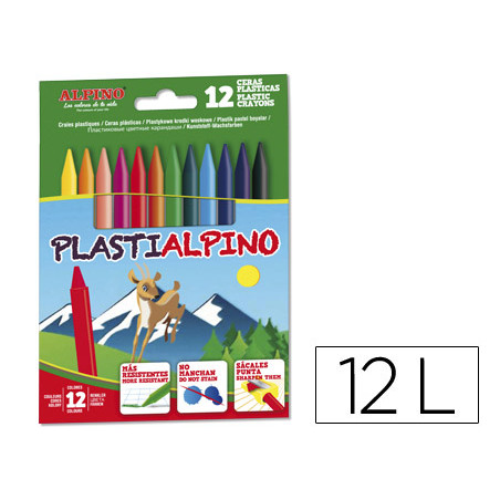 Lapices cera alpino plasti caja de 12 unidades colores surtidos