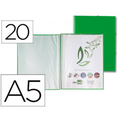 Carpeta liderpapel escaparate con espiral 20 fundas polipropileno din a5 verde