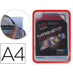 Marco porta anuncios tarifold magneto din a4 con 4 bandas magneticas en el dorso color rojo pack de 2 unidades