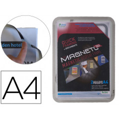 Marco porta anuncios tarifold magneto din a4 con 4 bandas magneticas en el dorso color plata pack de 2 unidades