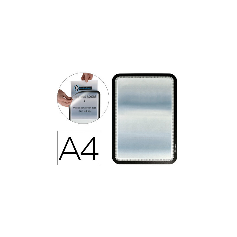Marco porta anuncios tarifold magneto din a4 dorso adhesivo removible color negro pack de 2 unidades