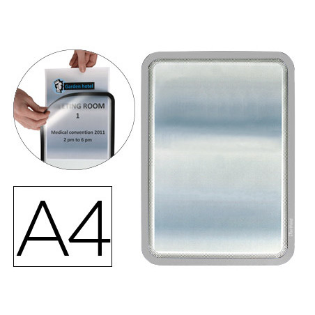 Marco porta anuncios djois magneto din a4 dorso adhesivo removible color gris pack de 2 unidades