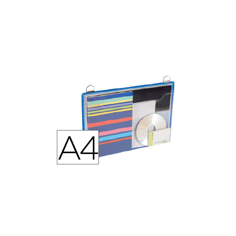 Funda para colgar djois din a4 anilla metalica formato horizontal pack de 5 unidades color azul