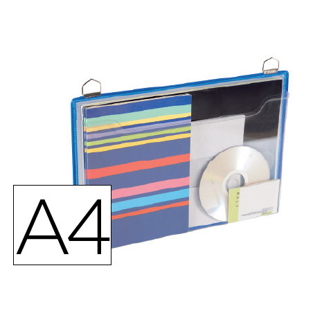 Funda para colgar djois din a4 anilla metalica formato horizontal pack de 5 unidades color azul