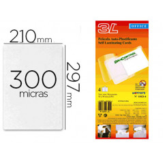 Bolsa de plastificar 3l office manual en frio 300 mc din a4 con dorso adhesivo pack 10 unidades