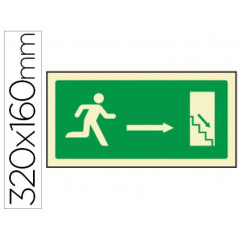 Pictograma syssa señal de salida emergencia derecha escalera bajando en pvc fotoluminiscente 320x160 mm