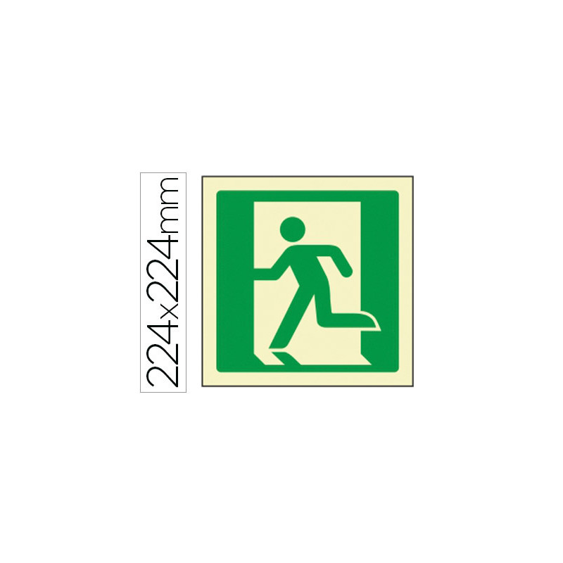 Pictograma syssa señal de salida de emergencia izquierda en pvc fotoluminiscente 210x210 mm