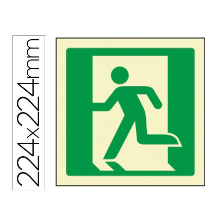 Pictograma syssa señal de salida de emergencia izquierda en pvc fotoluminiscente 210x210 mm