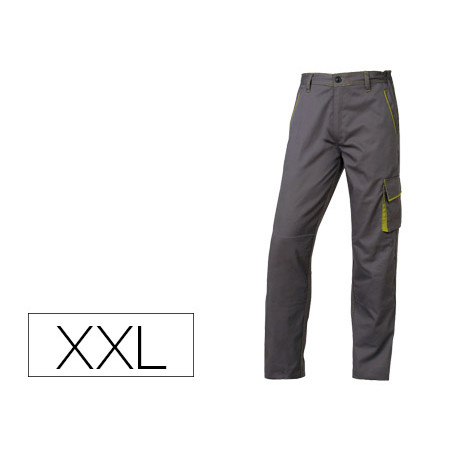 Pantalon de trabajo deltaplus cintura ajustable 5 bolsillos color gris verde talla xxl