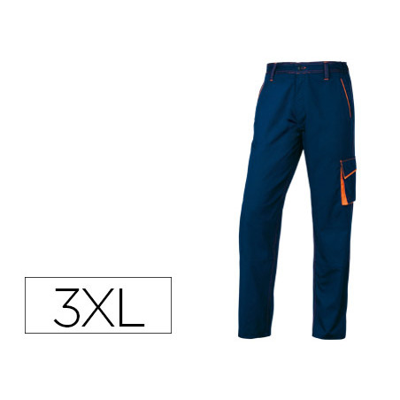 Pantalon de trabajo deltaplus cintura ajustable 5 bolsillos color azul naranja talla 3xl