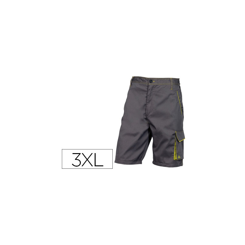 Pantalon de trabajo deltaplus bermuda cintura ajustable 5 bolsillos color gris verde talla 3xl
