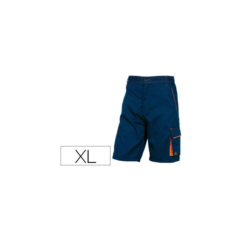 Pantalon de trabajo deltaplus bermuda cintura ajustable 5 bolsillo color azul naranja talla xl