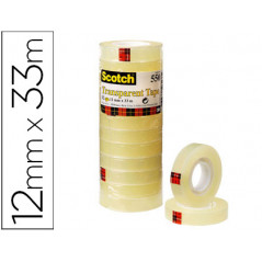 Cinta adhesiva scotch transparente 33 mt x 12 mm pack de 12 unidades