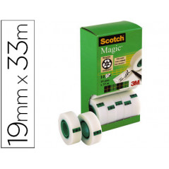 Cinta adhesiva scotch magic 33 mt x 19 mm pack de 14 rollos con dispensador de carton