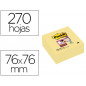 Bloc de notas adhesivas quita y pon post-it super sticky 76x76 mm cubo con 270 hojas amarillo canario