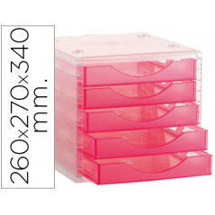 Fichero cajones de sobremesa q-connect 260x270x340 mm apilables 5 cajones rosa translucido