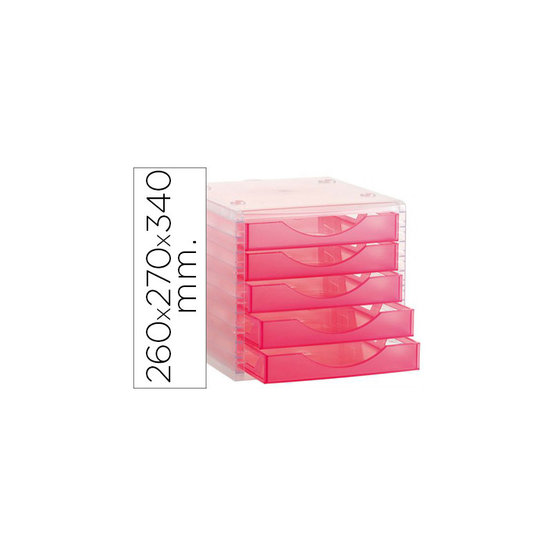 Fichero cajones de sobremesa archivo 2000 260x270x340 mm apilable 5 cajones rosa translucido