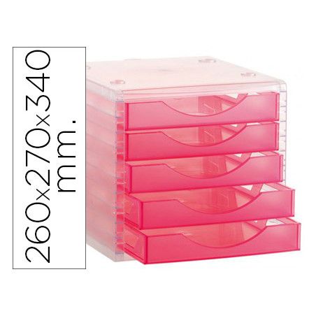 Fichero cajones de sobremesa q-connect 260x270x340 mm apilables 5 cajones rosa translucido