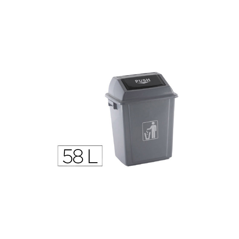 Papelera contenedor q-connect plastico con tapa de balancin 58 litros gris 470x330x760 mm