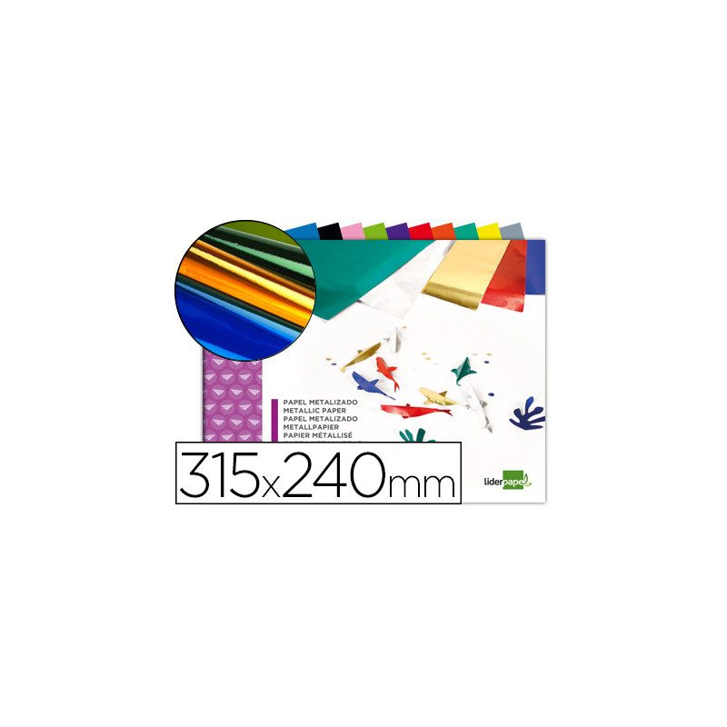 Bloc trabajos manuales liderpapel papel metalizado 240x315mm 10 hojas colores surtidos