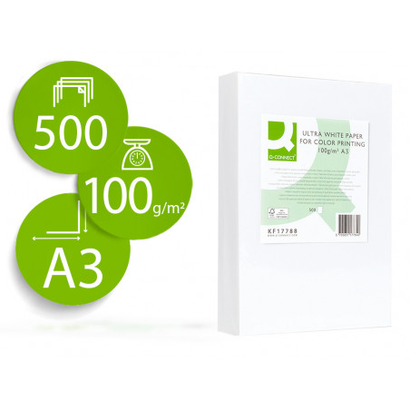 Papel fotocopiadora q-connect ultra white din a3 100 gramos paquete de 500 hojas