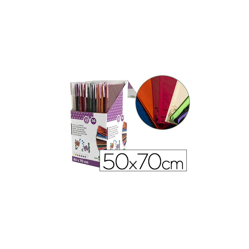 Papel celofan liderpapel 50x70 expositor 56 bolsas de 5 hojas 8 colores surtidos Papel celofan liderpapel 50x70 expositor 56 bolsas de 5 hojas 8 colores surtidos
