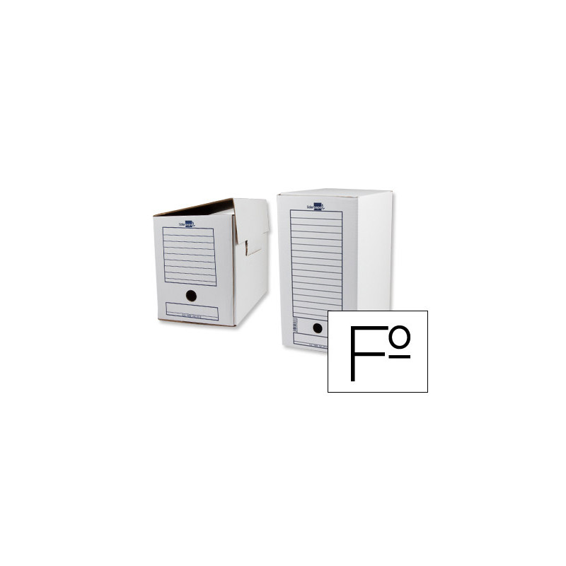 Caja archivo definitivo liderpapel folio doble ancho carton reciclado 400g/m2 lomo 200 mm blanco 367x200x251 mm