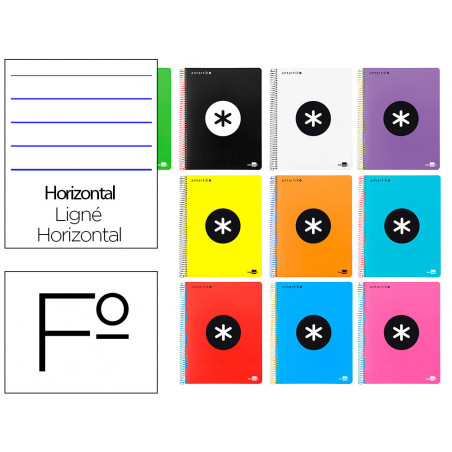 Cuaderno espiral liderpapel folio antartik tapa plastico 80h 100 gr horizontal con margen colores surtidos