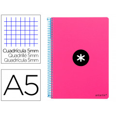 Cuaderno espiral liderpapel a5 antartik tapa dura 80h 100 g cuadro 5mm con margen color rosa fluor