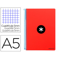 Cuaderno espiral liderpapel a5 antartik tapa dura 80h 100 gr cuadro 5mm con margen color rojo