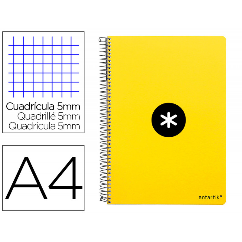 Cuaderno espiral liderpapel a4 antartik tapa dura 80h 100 gr cuadro 5mm con margencol or amarillo fluor