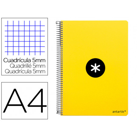 Cuaderno espiral liderpapel a4 antartik tapa dura 80h 100 gr cuadro 5mm con margencol or amarillo fluor