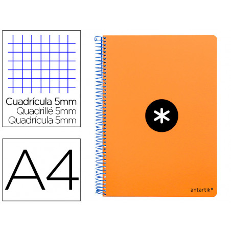 Cuaderno espiral liderpapel a4 micro antartik tapa dura 80h 100 gr cuadro 5mm sin bandas 4 taladros color naranja fluo