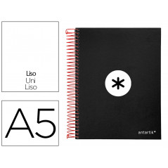 Cuaderno espiral liderpapel a5 micro antartik tapa forrada 120h 100g liso con bandas 6 taladros color negro