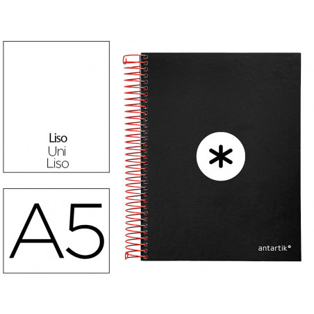 Cuaderno espiral liderpapel a5 micro antartik tapa forrada 120h 100g liso con bandas 6 taladros color negro