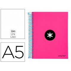 Cuaderno espiral liderpapel a5 micro antartik tapa forrada 120h 100 gr liso con bandas 6 taladros color rosa fluor