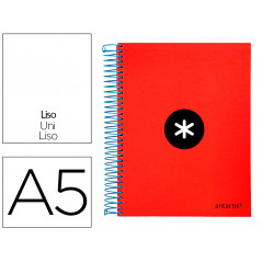 Cuaderno espiral liderpapel a5 micro antartik tapa forrada 120h 100g liso con bandas 6 taladros color rojo